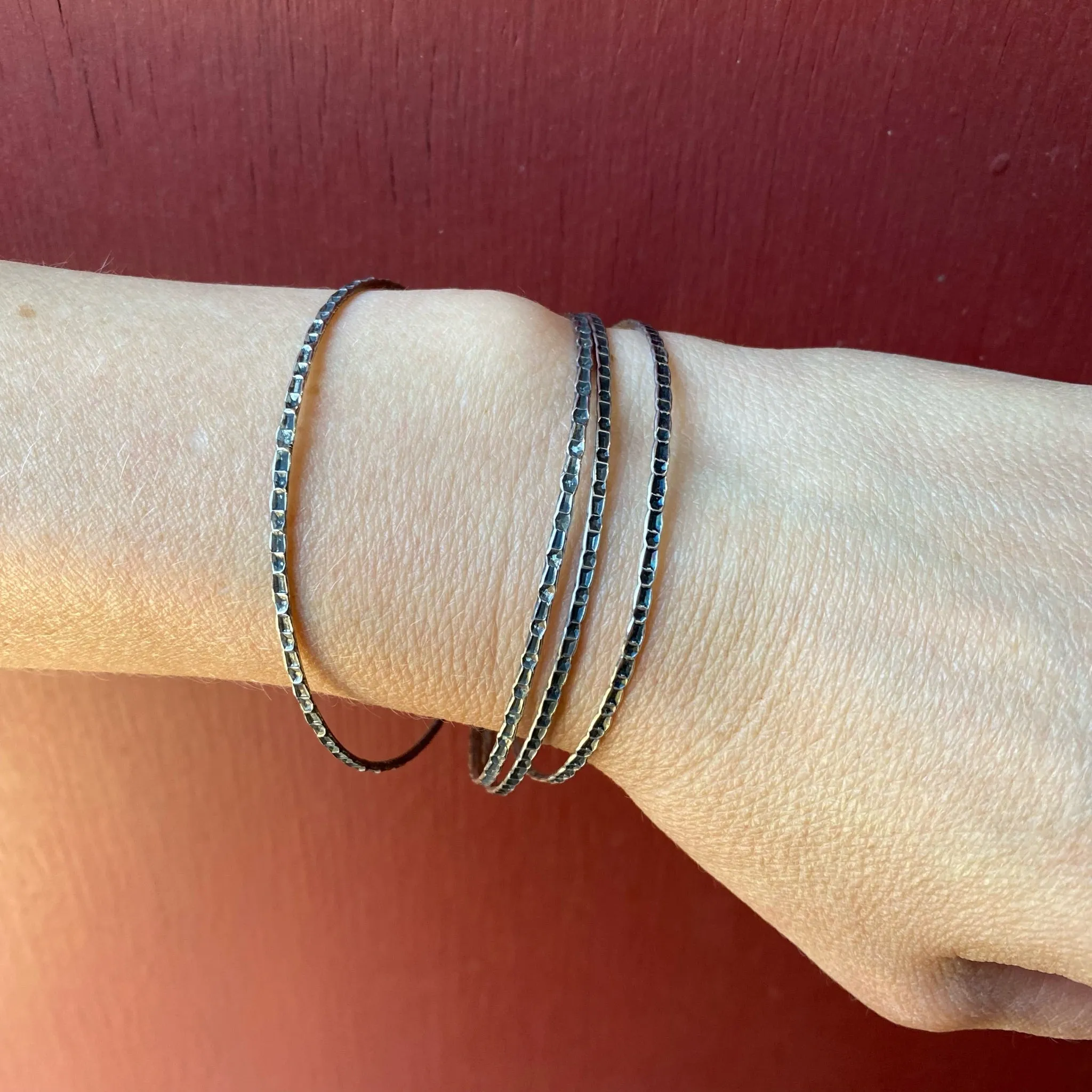 Set of Four Slim Sterling Silver Bangles