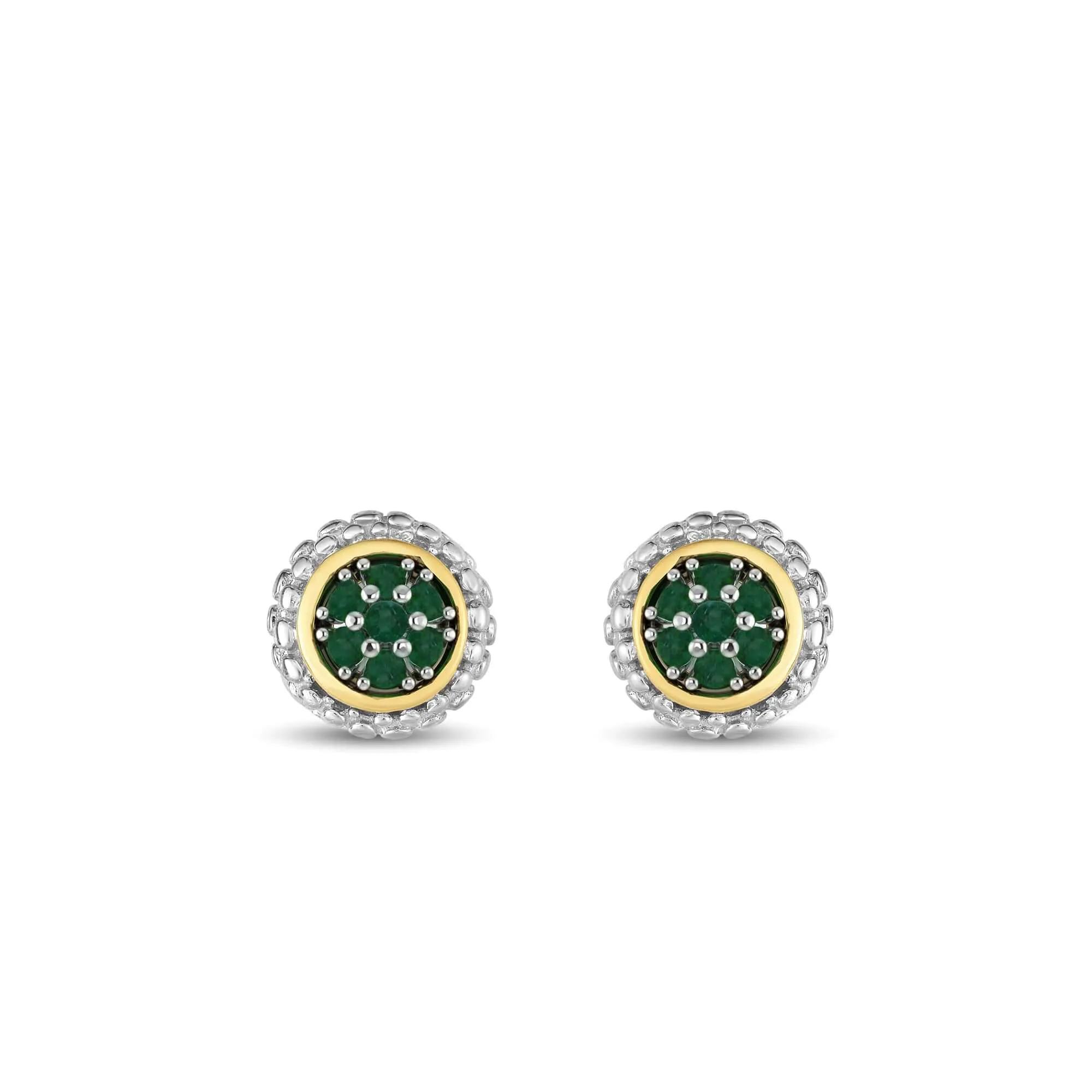 Silver & 18K Gold Prosecco Emerald Stud Earrings