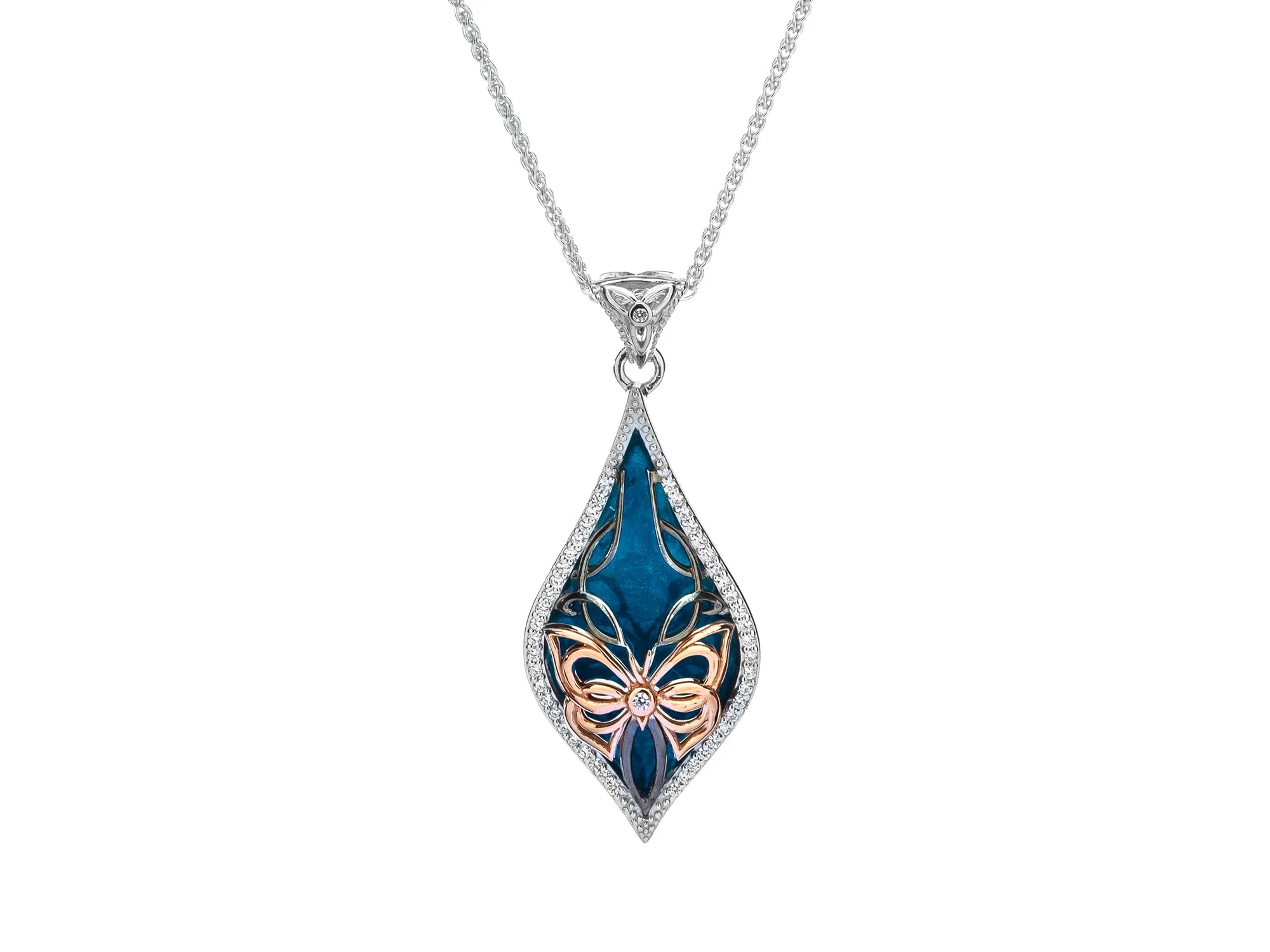 Silver And 10k Rose Gold or Gold Cocooned Butterfly Enamel Pendant Small | Keith Jack