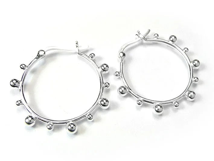 Silver Earrings - Bobble Hoops