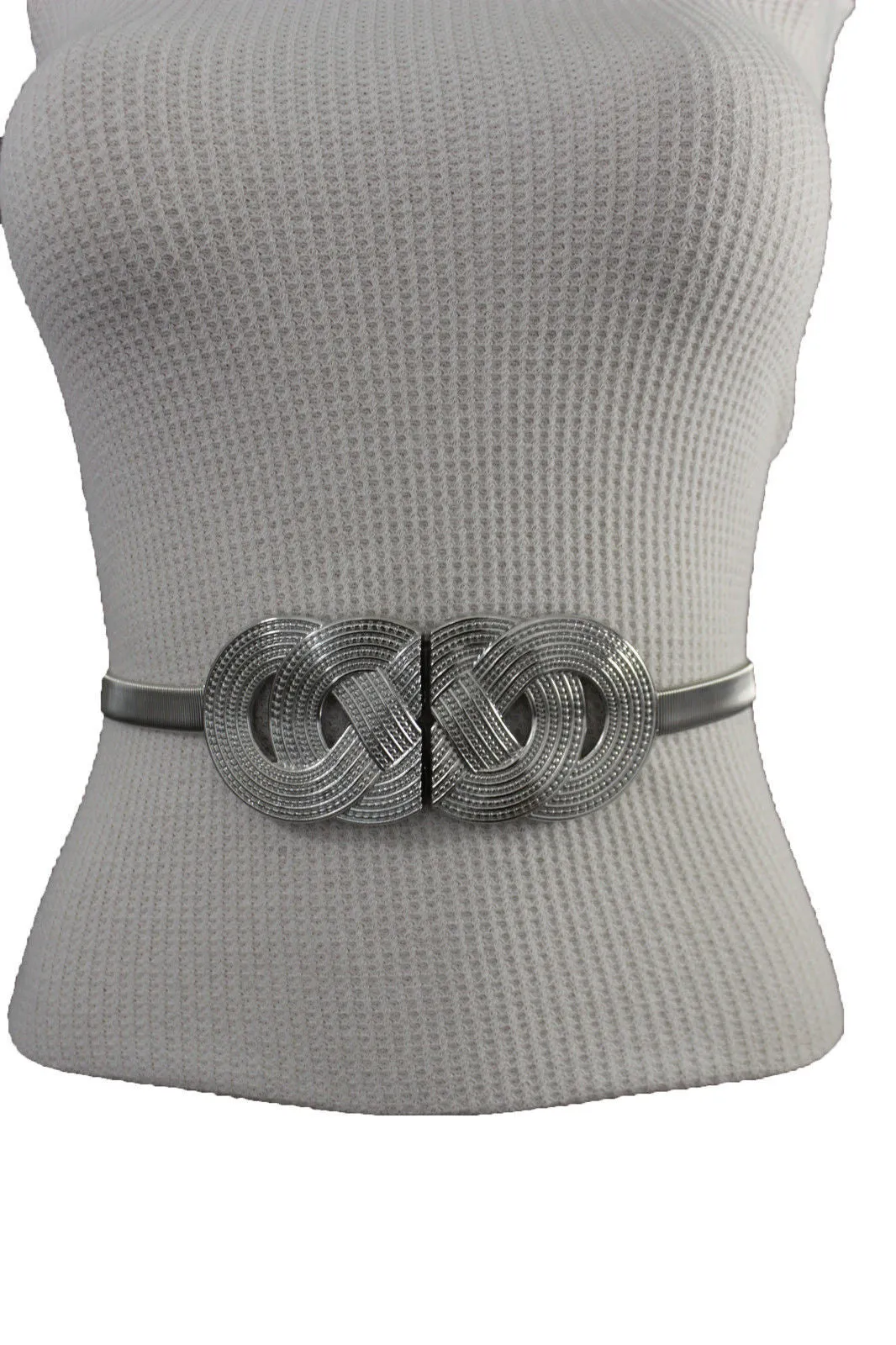 Silver Gold Metal Band Elastic Hip Waist Belt Big Braid Buckle Plus Size