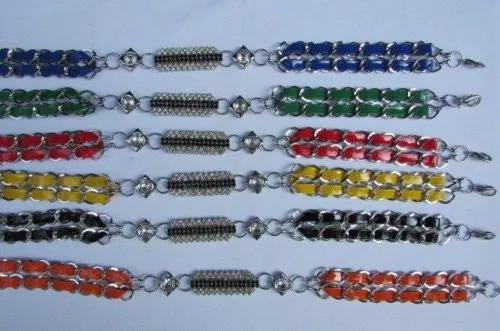 Silver Metal Chain with Colorful Shiny Fabric Skinny Belt