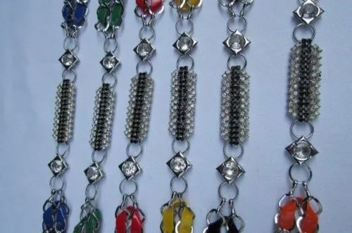 Silver Metal Chain with Colorful Shiny Fabric Skinny Belt