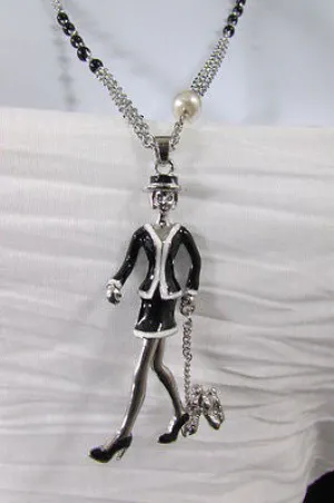 Silver Metal Chains Big Walking Dog Pendant 60'S Lady Necklace
