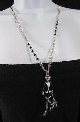 Silver Metal Chains Big Walking Dog Pendant 60'S Lady Necklace