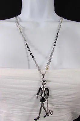Silver Metal Chains Big Walking Dog Pendant 60'S Lady Necklace