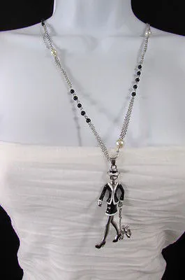 Silver Metal Chains Big Walking Dog Pendant 60'S Lady Necklace