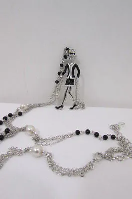 Silver Metal Chains Big Walking Dog Pendant 60'S Lady Necklace
