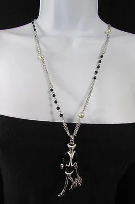Silver Metal Chains Big Walking Dog Pendant 60'S Lady Necklace