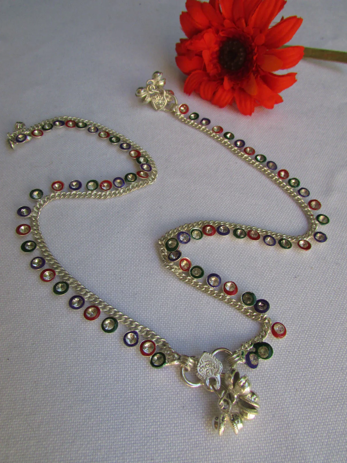 Silver Metal Chains Foot Rhinestones 2 Rows Charm Anklet Jewelry Accessories