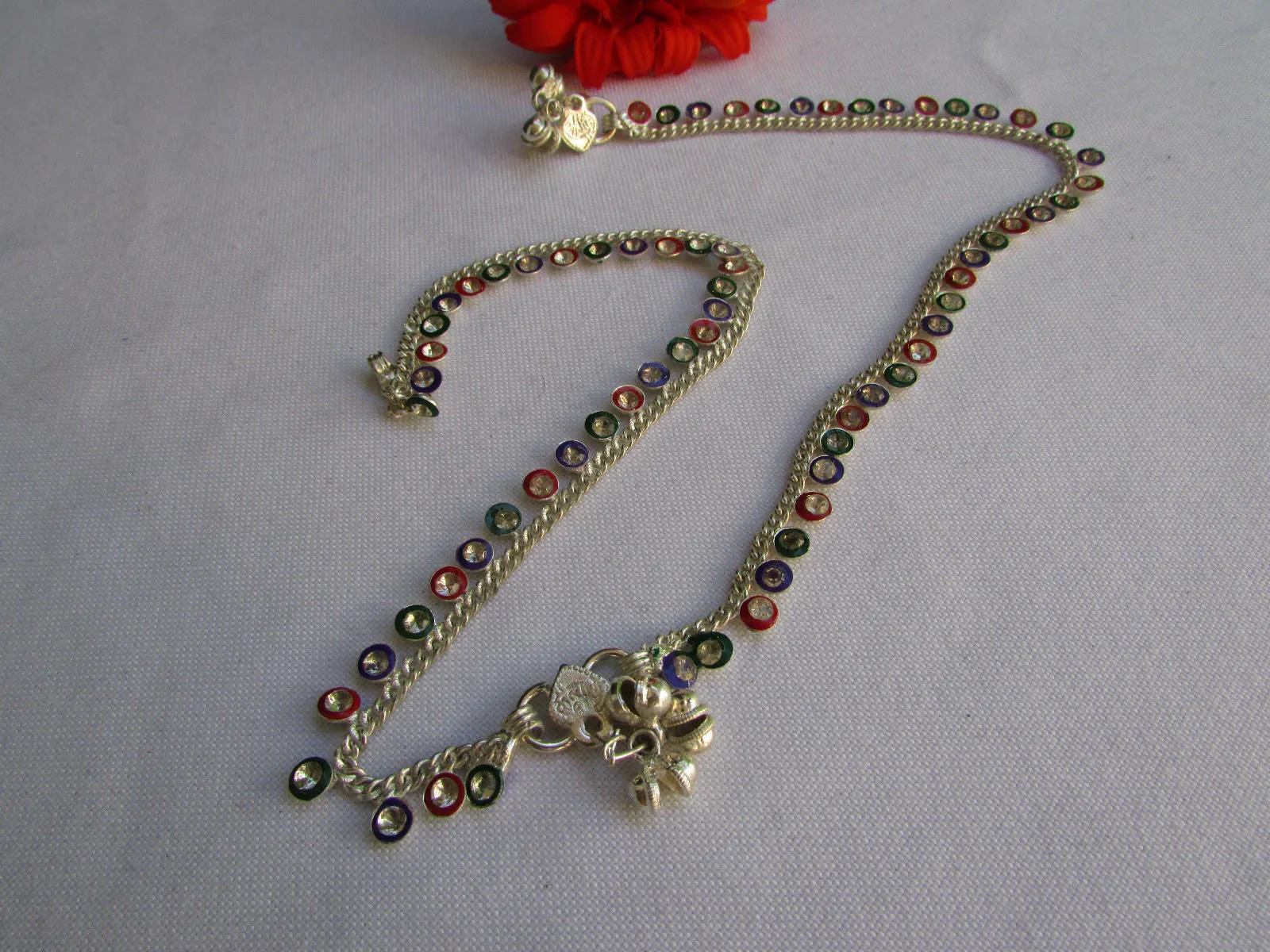Silver Metal Chains Foot Rhinestones 2 Rows Charm Anklet Jewelry Accessories