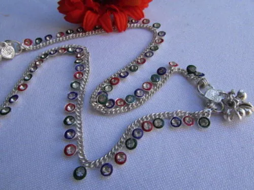 Silver Metal Chains Foot Rhinestones 2 Rows Charm Anklet Jewelry Accessories