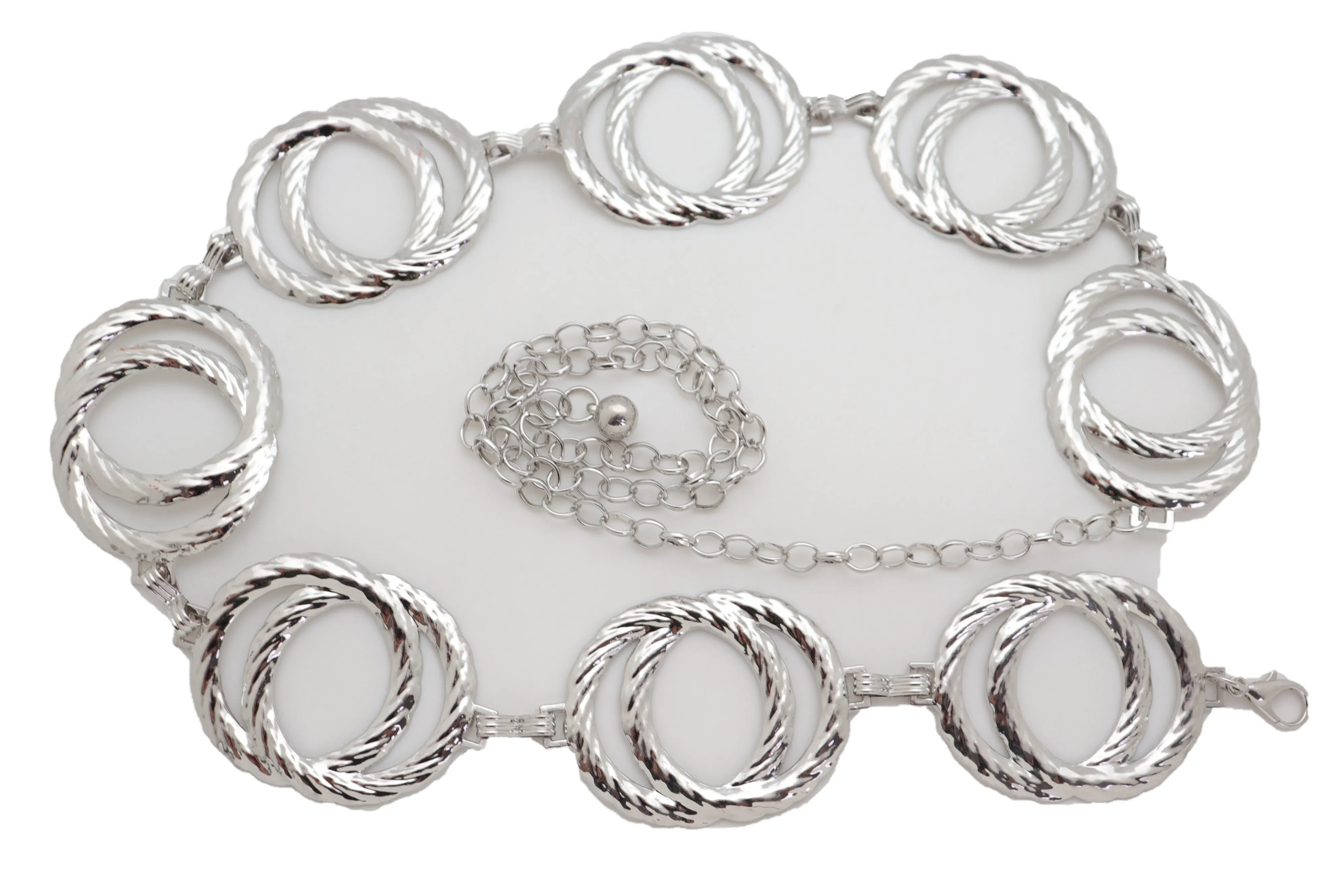 Silver Metal Circle Round Charms Waistband Fashion Belt Hip Waist S M L