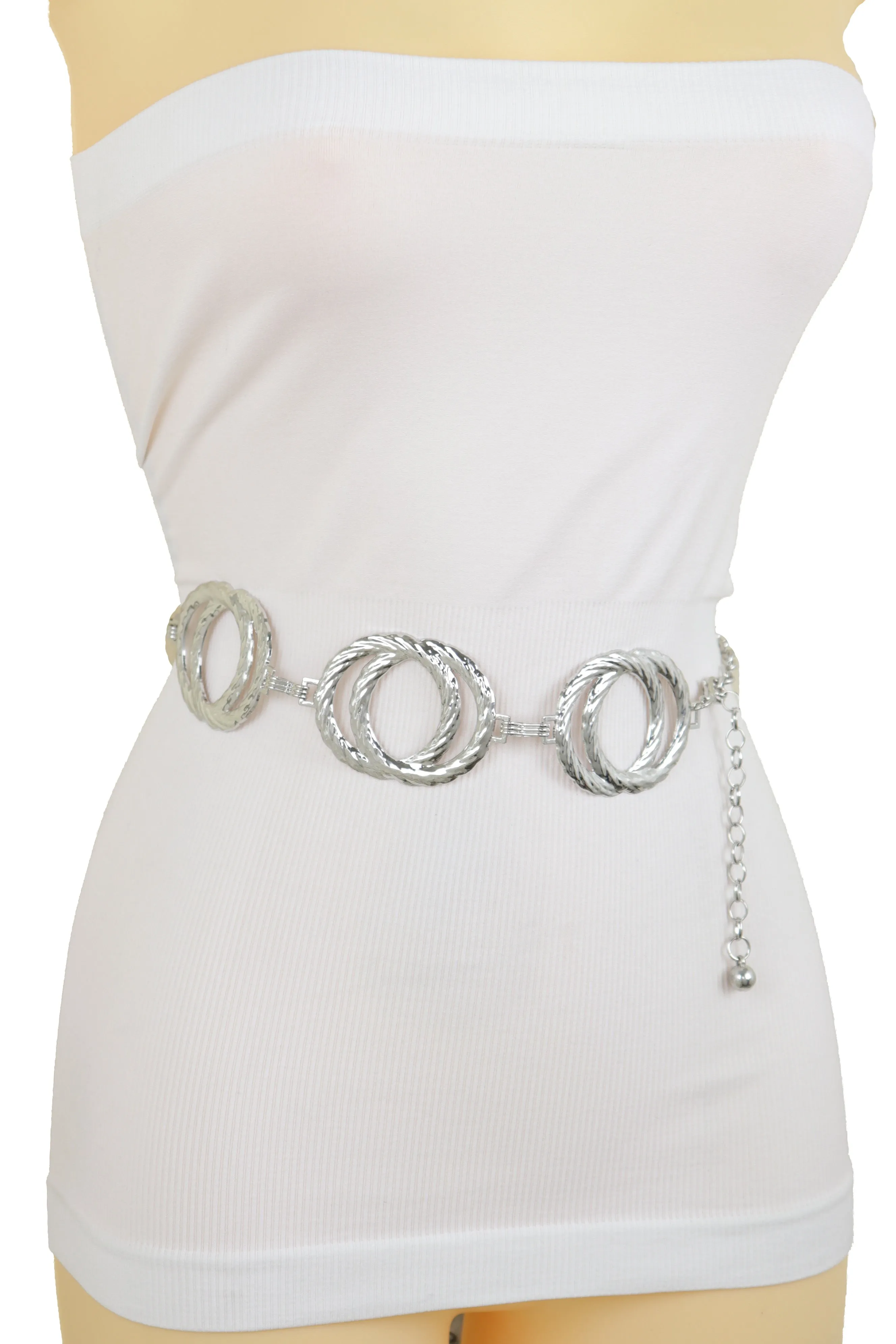 Silver Metal Circle Round Charms Waistband Fashion Belt Hip Waist S M L