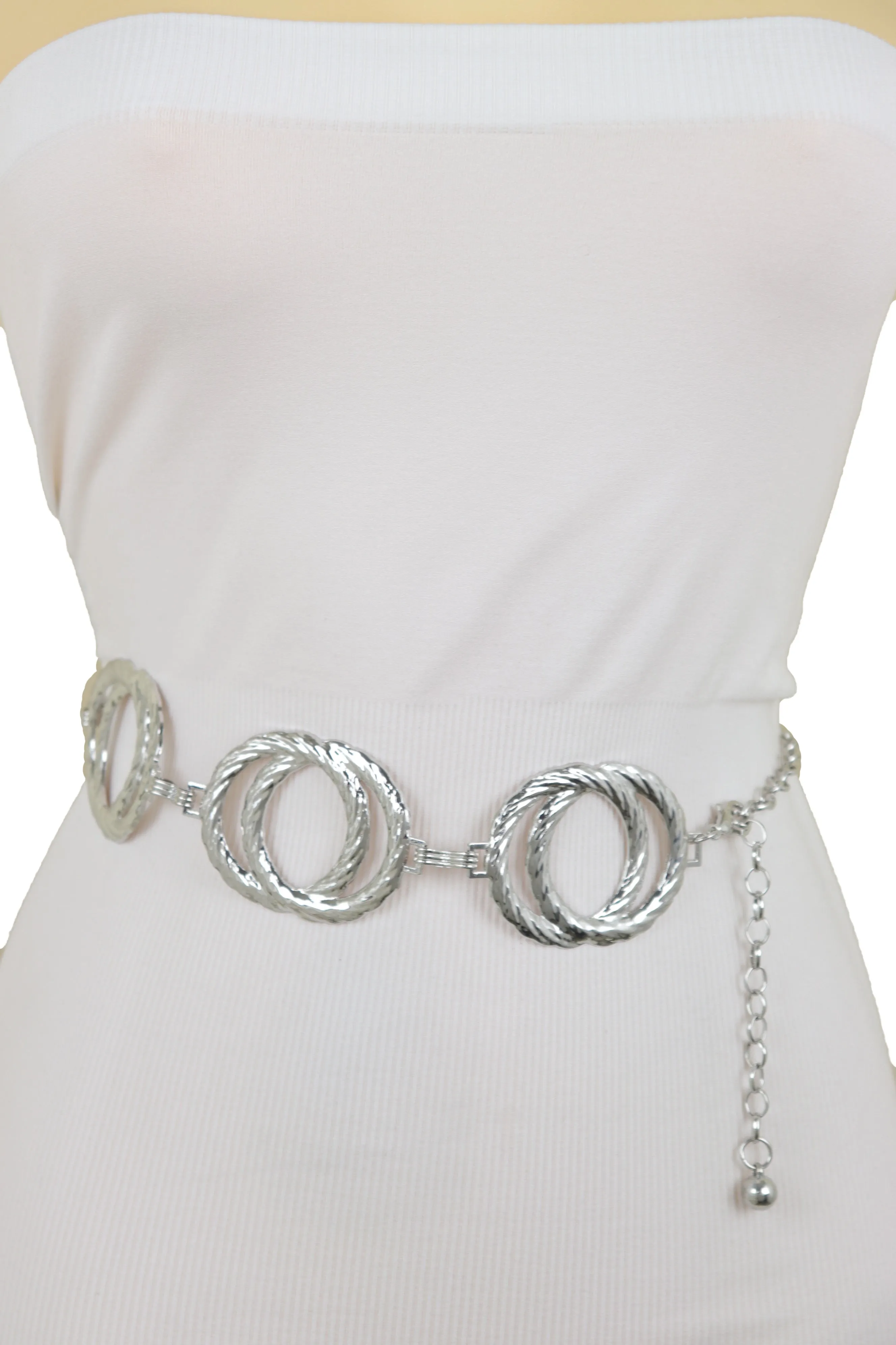 Silver Metal Circle Round Charms Waistband Fashion Belt Hip Waist S M L