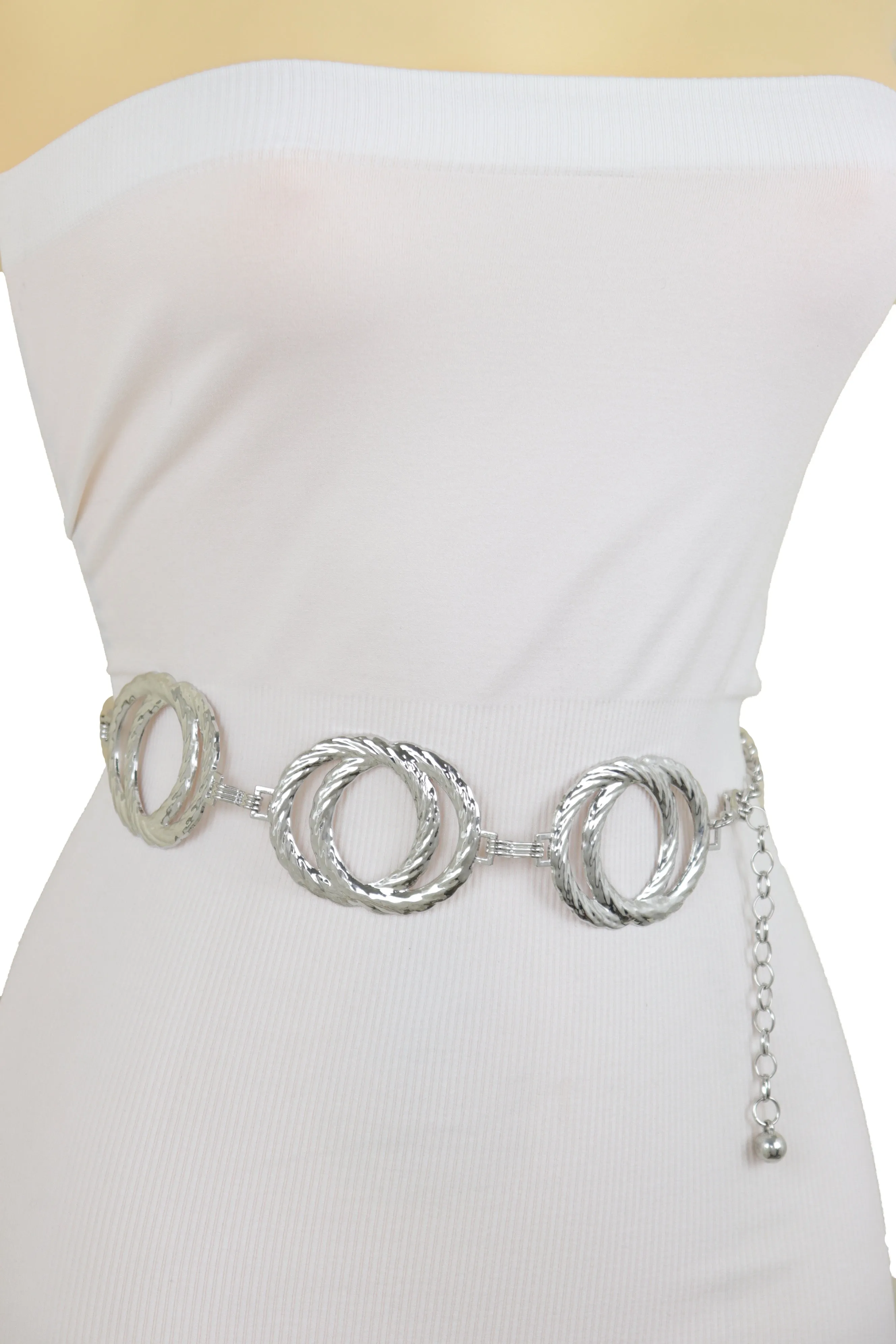 Silver Metal Circle Round Charms Waistband Fashion Belt Hip Waist S M L