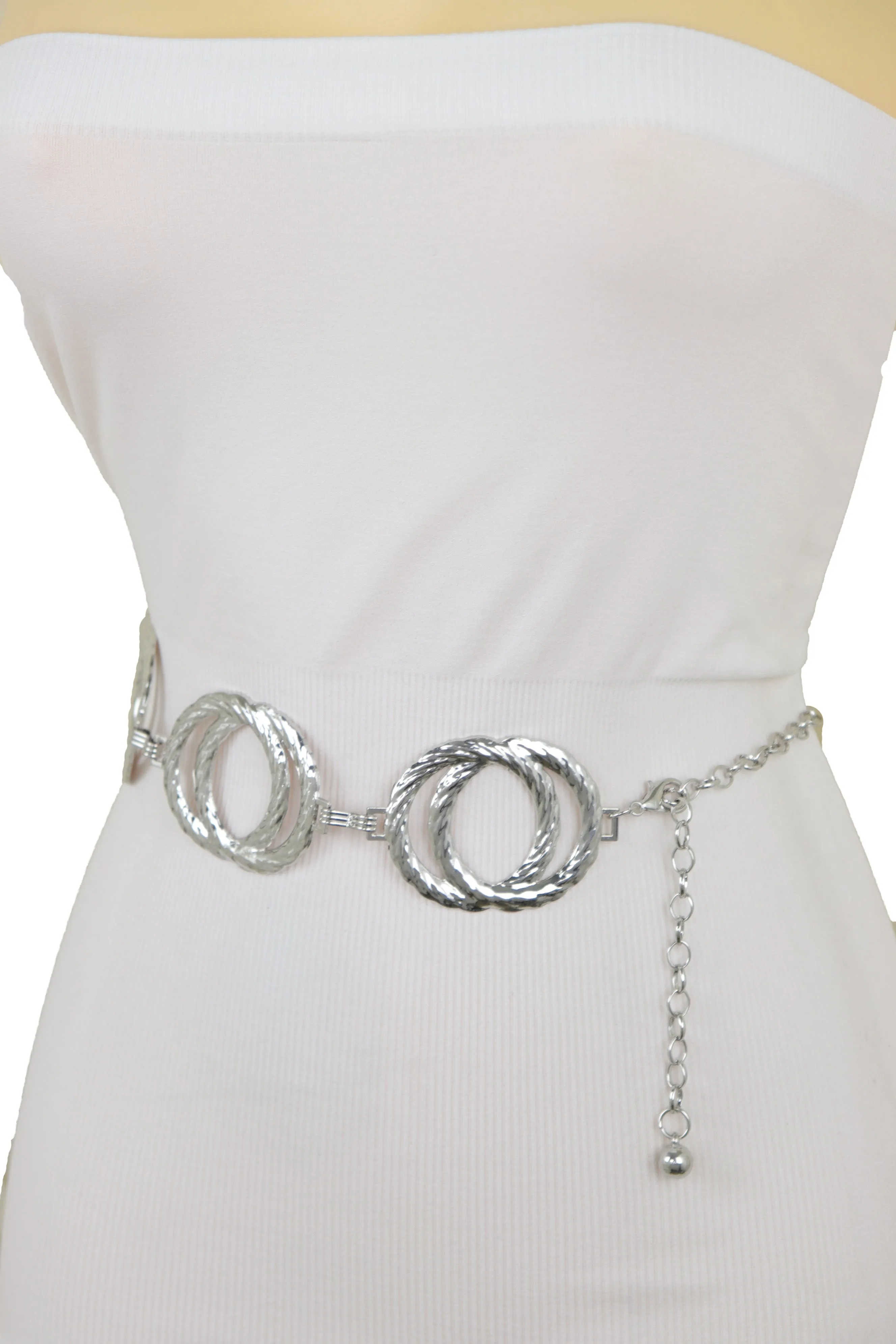 Silver Metal Circle Round Charms Waistband Fashion Belt Hip Waist S M L