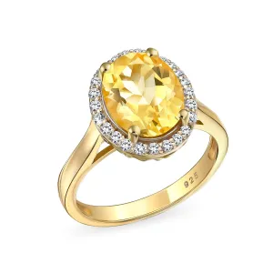Silver Ring with Oval Gemstone: Citrine Ruby Sapphire Zirconia in Gold Plated Silver