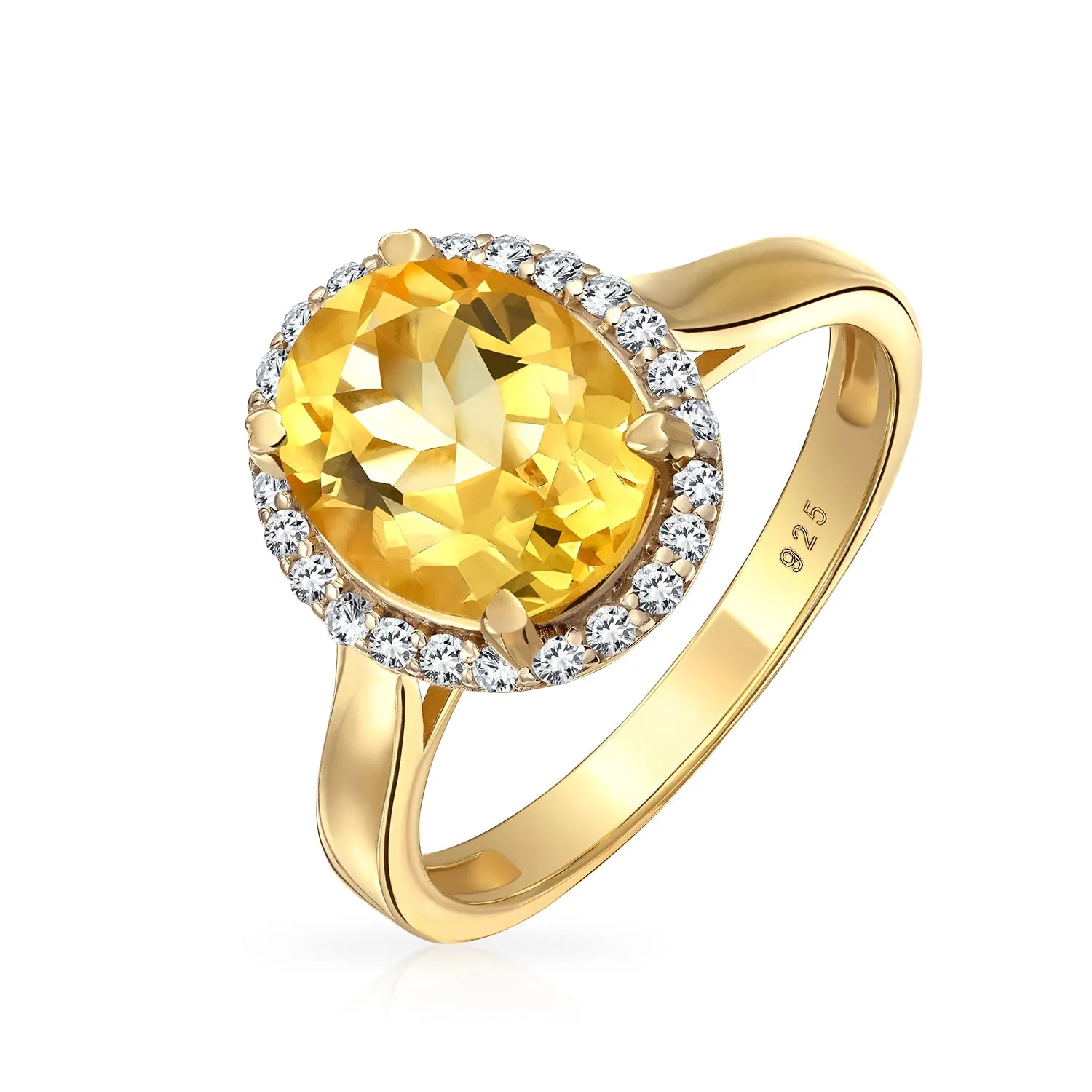 Silver Ring with Oval Gemstone: Citrine Ruby Sapphire Zirconia in Gold Plated Silver