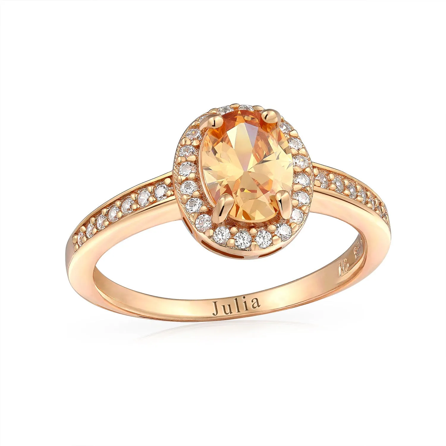 Silver Ring with Oval Gemstone: Citrine Ruby Sapphire Zirconia in Gold Plated Silver