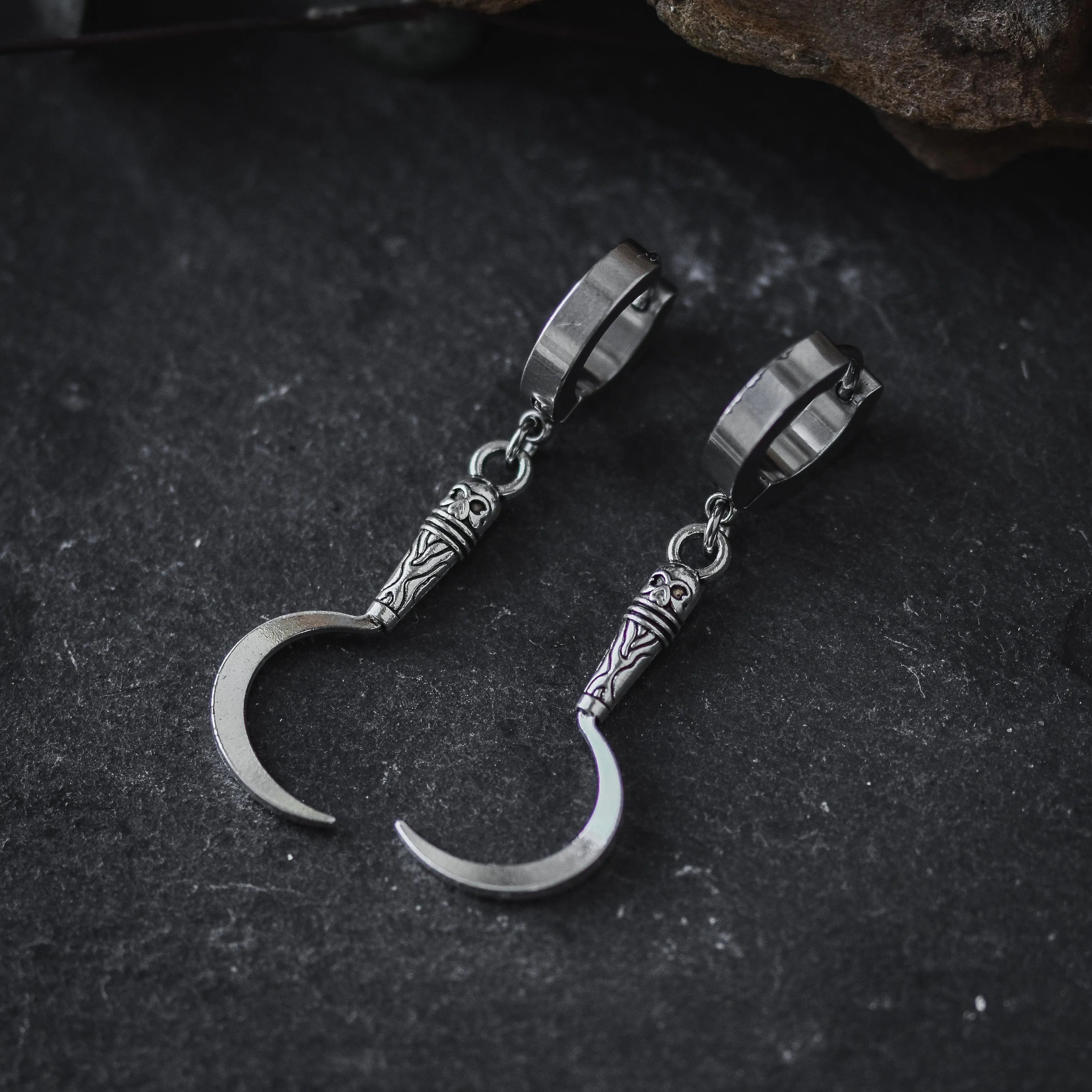 Silver Sickle Huggie Earrings