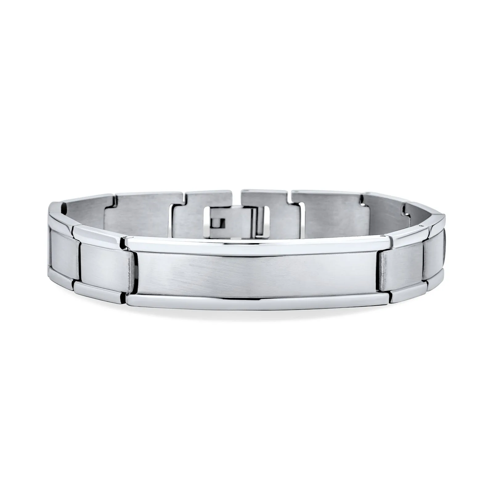 Silver Tone Stainless Steel ID Bracelet for Men with Name Tag 8 Inch Watchband