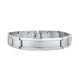 Silver Tone Stainless Steel ID Bracelet for Men with Name Tag 8 Inch Watchband