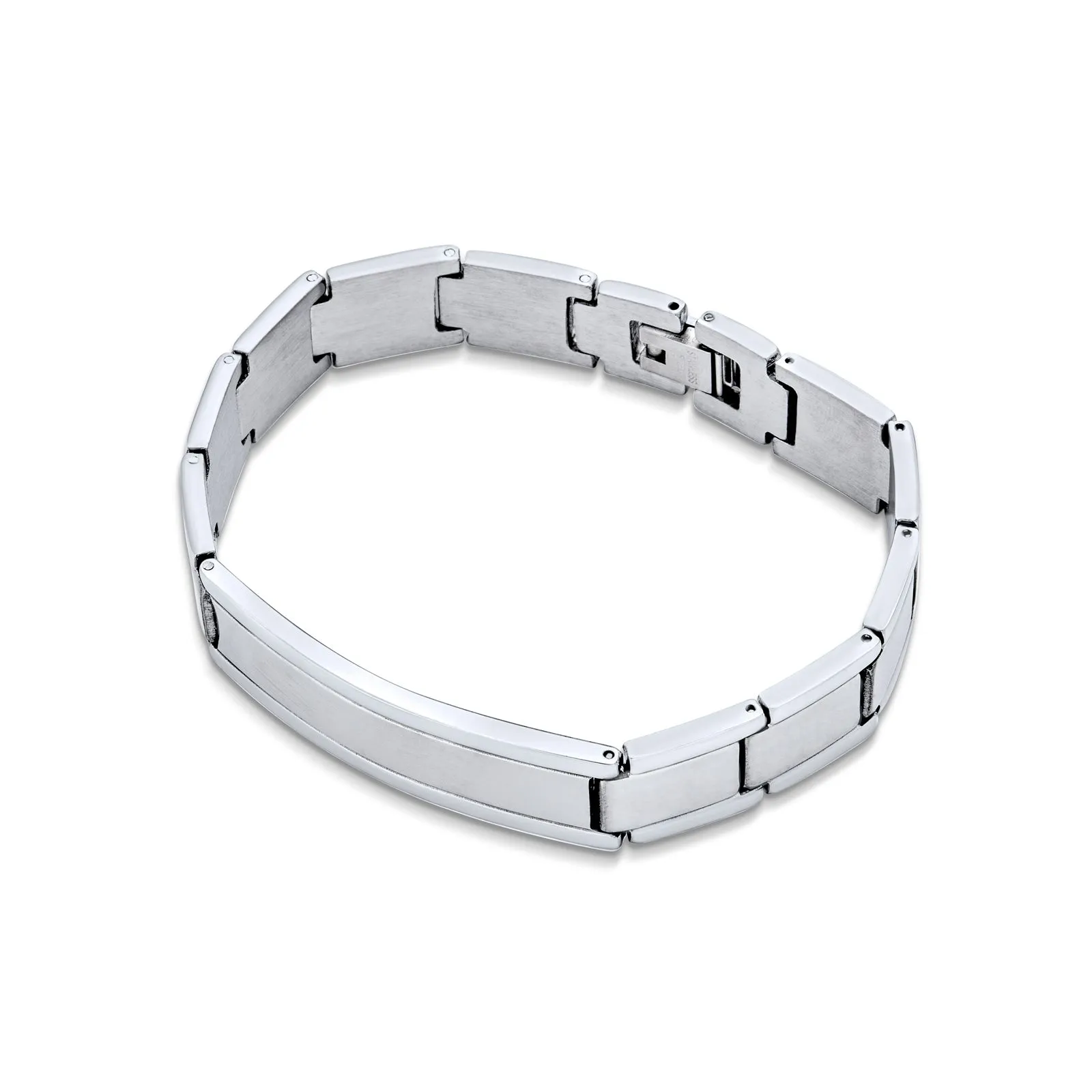 Silver Tone Stainless Steel ID Bracelet for Men with Name Tag 8 Inch Watchband