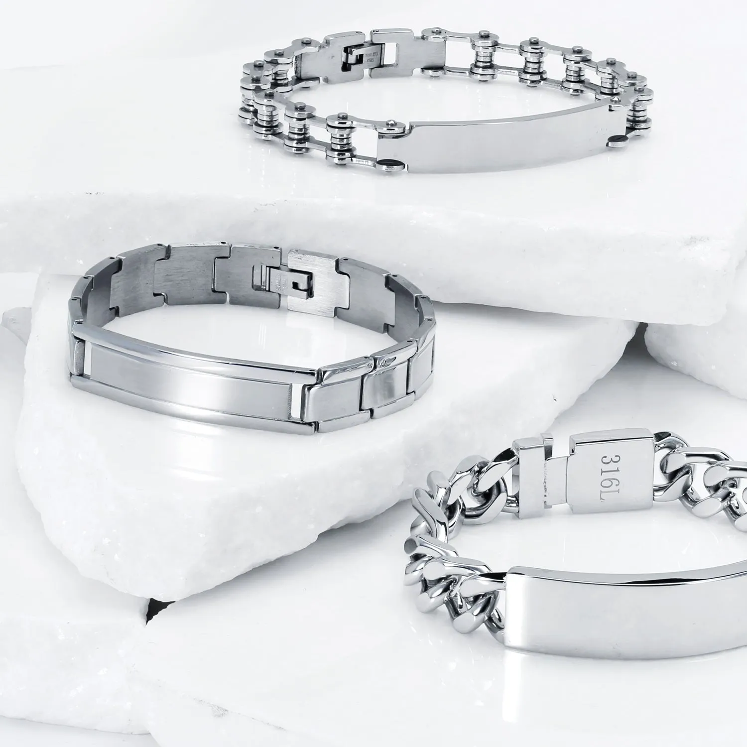 Silver Tone Stainless Steel ID Bracelet for Men with Name Tag 8 Inch Watchband