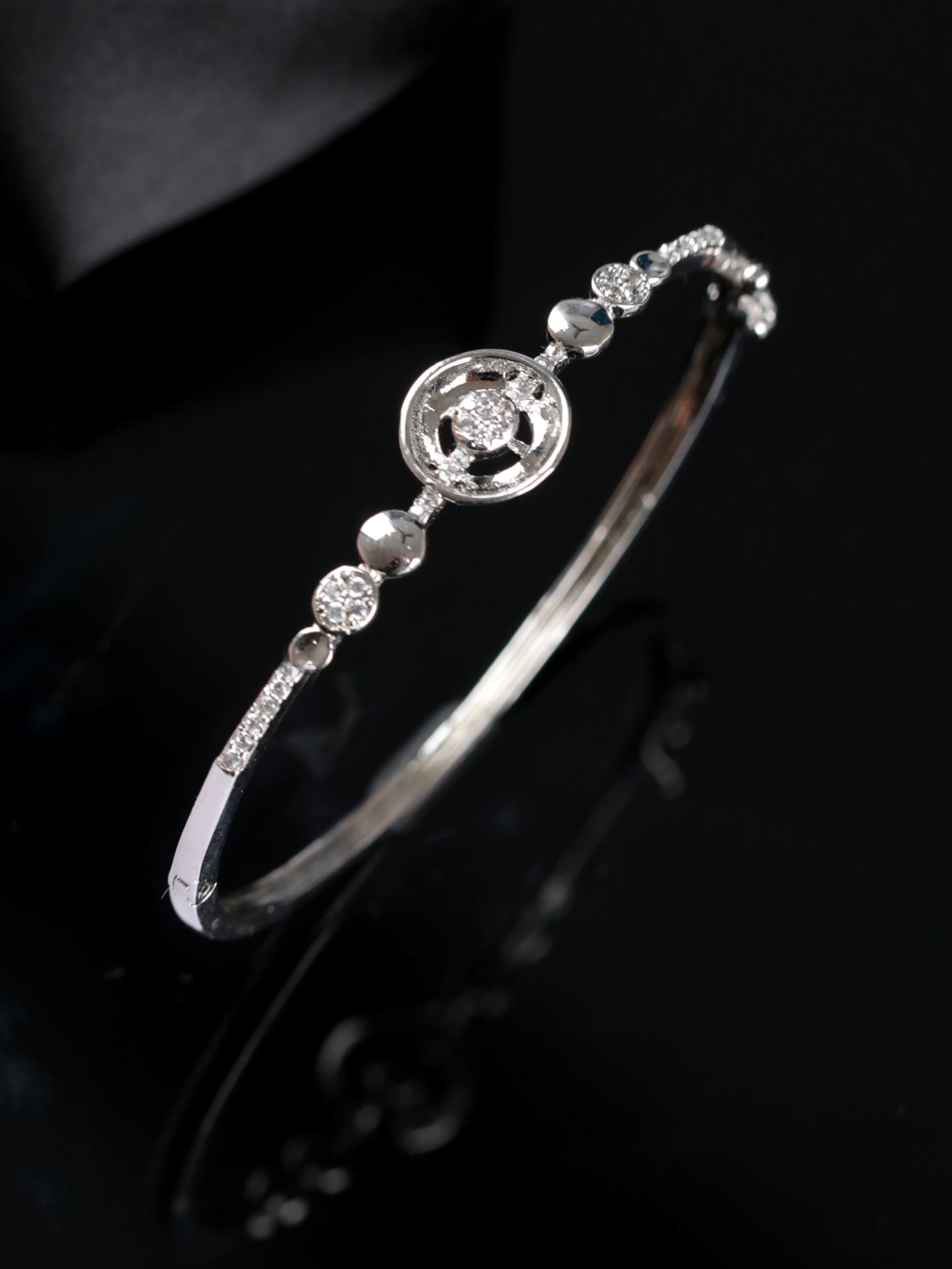 Silver-Toned & White American Diamond Handcrafted Silver-Plated Elegant & Sleek Bracelet