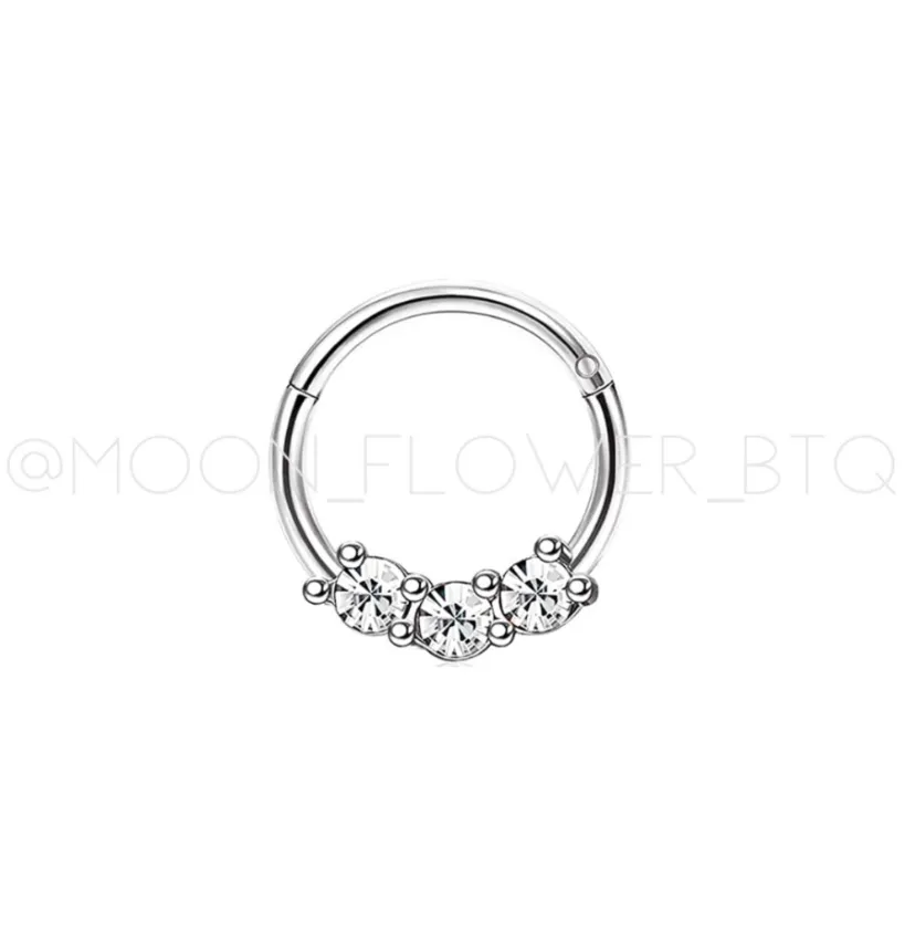 Silver Triple CZ Clicker Septum Hoop