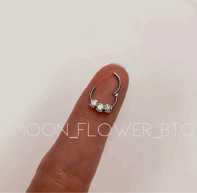 Silver Triple CZ Clicker Septum Hoop