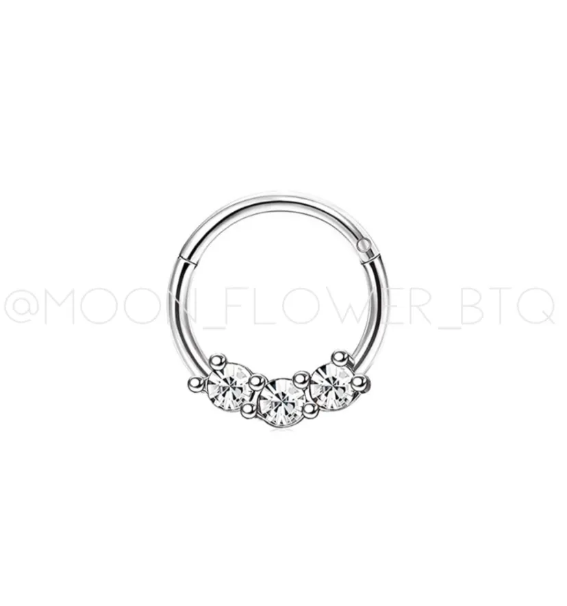 Silver Triple CZ Clicker Septum Hoop