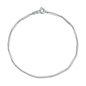 Simple Ball Dot & Dash Anklet Ankle Bracelet Gold Plated Sterling Silver 9-10 Inch
