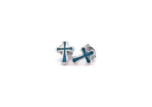 Simple Cross Studs with Inlaid Turquoise