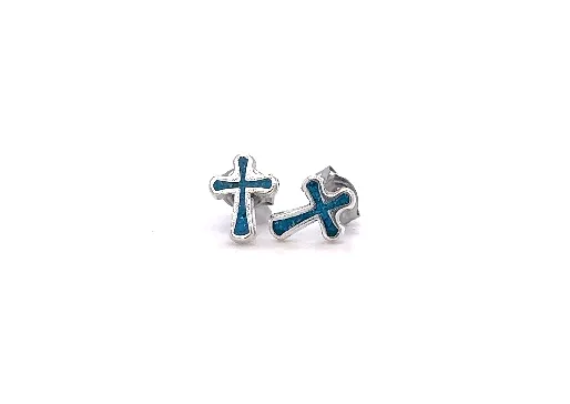 Simple Cross Studs with Inlaid Turquoise