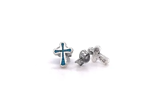 Simple Cross Studs with Inlaid Turquoise