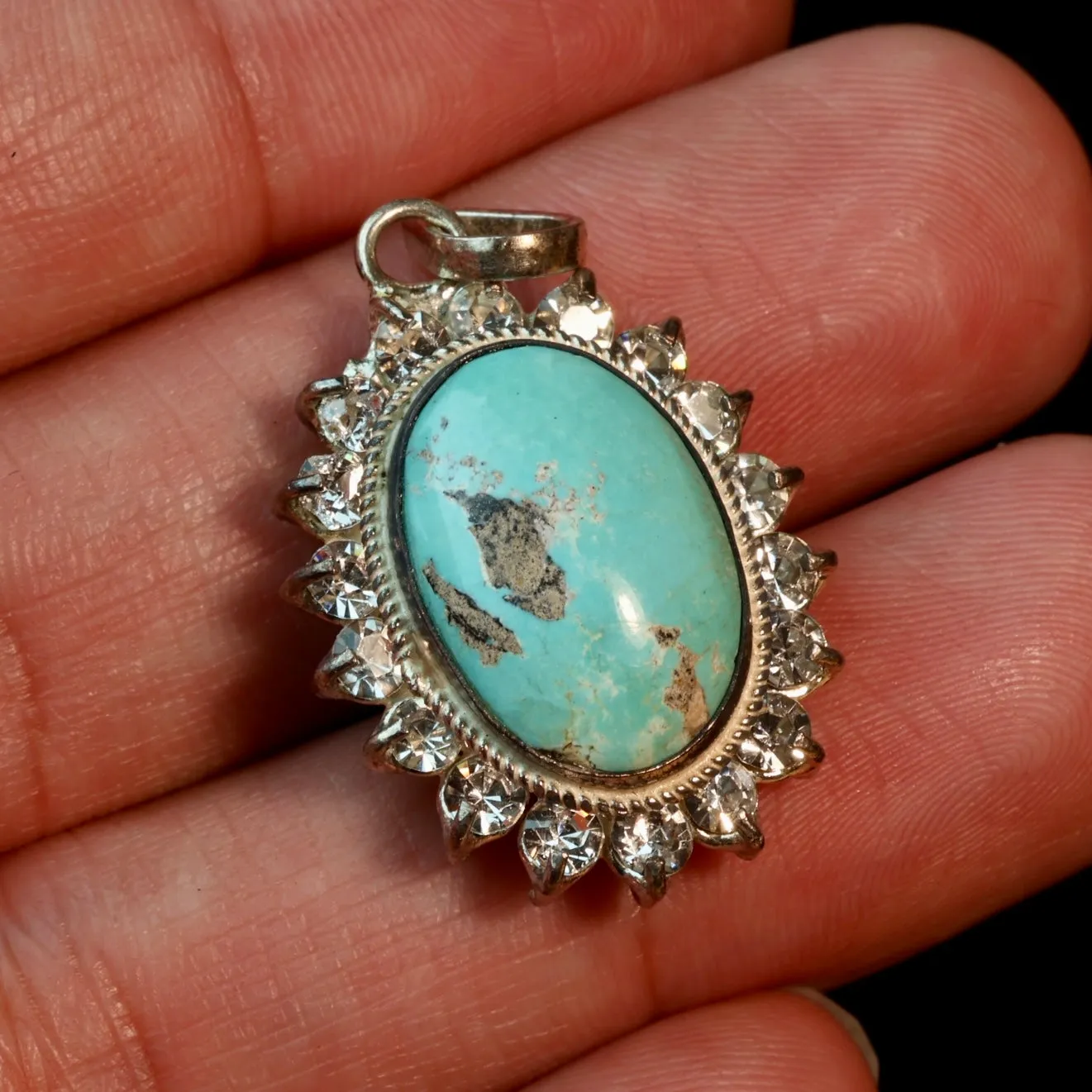 Sky Blue Neyshabur Turquoise Gemstone with Cubic Zirconia Pendant
