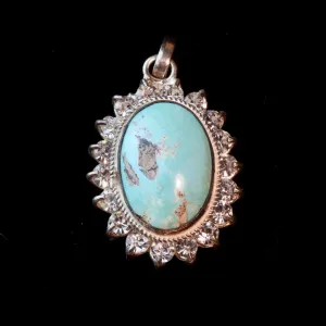 Sky Blue Neyshabur Turquoise Gemstone with Cubic Zirconia Pendant