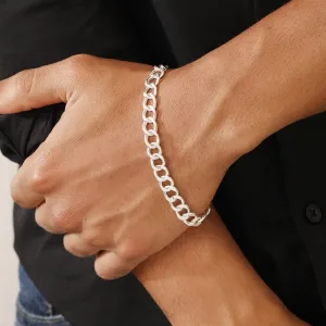Sleek 925 Sterling Silver Men's Linked Chain Pattern Bracelet