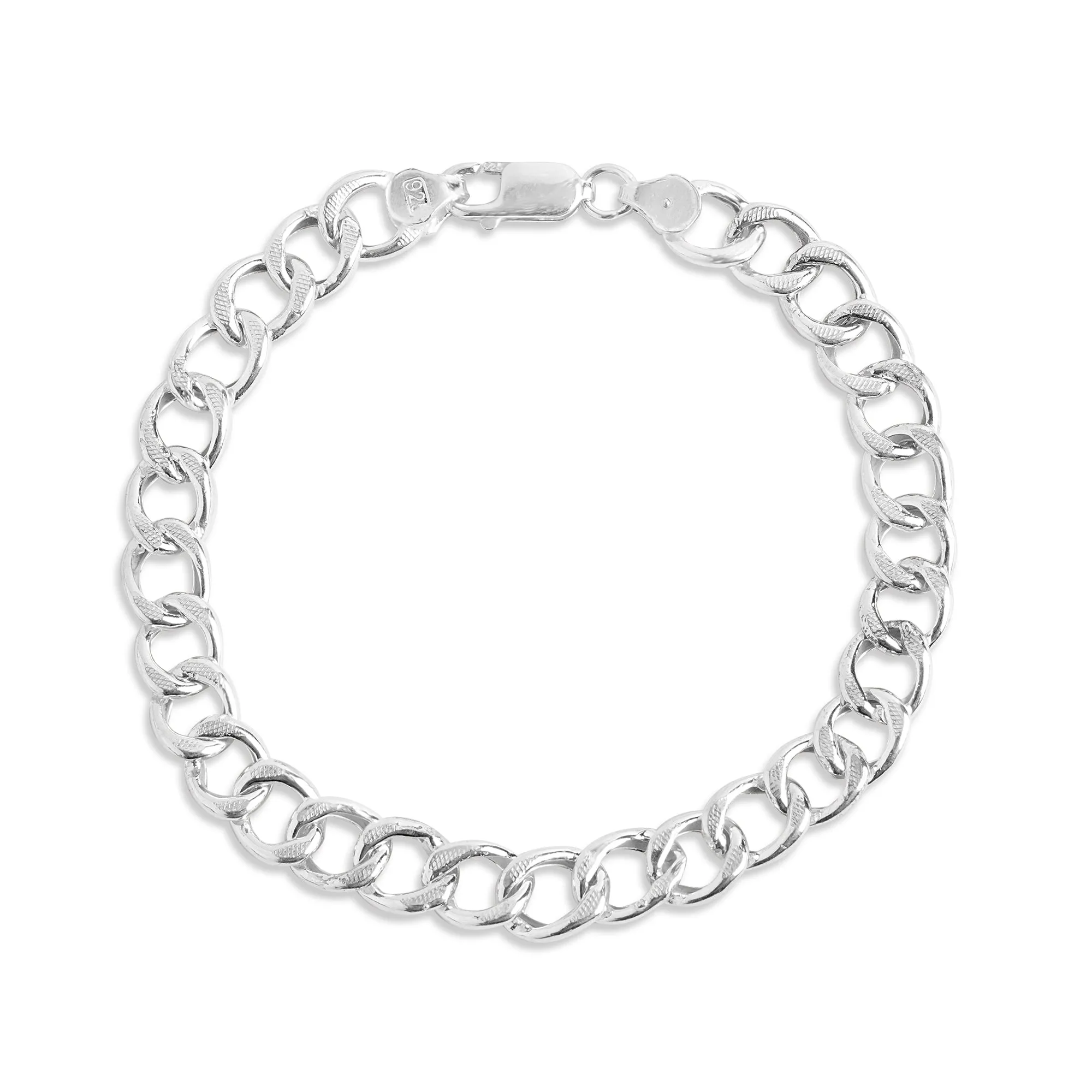 Sleek 925 Sterling Silver Men's Linked Chain Pattern Bracelet