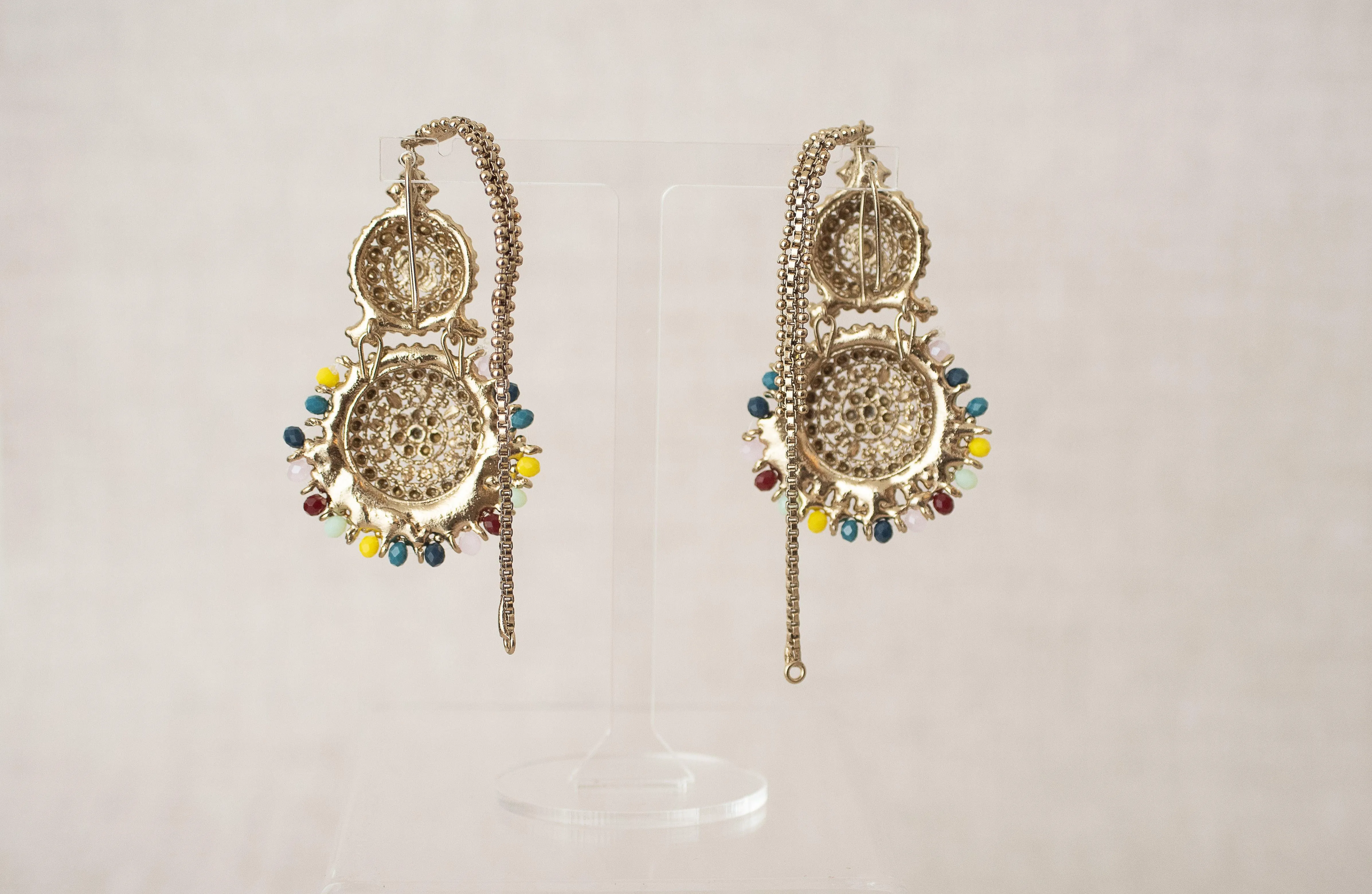 Small Royal Antique Gold Multicolour set with earring chains (M4) Blue & Yellows