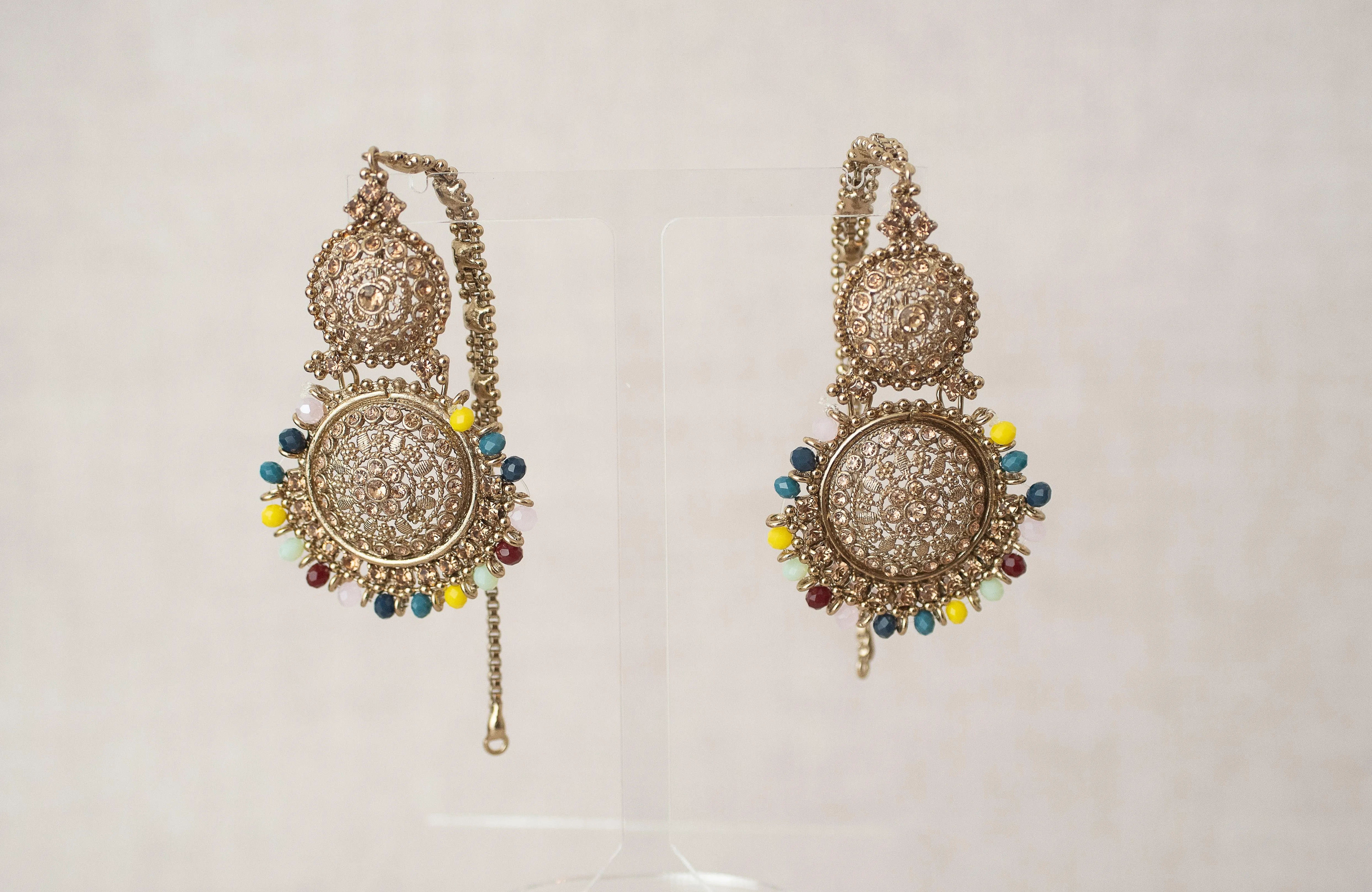 Small Royal Antique Gold Multicolour set with earring chains (M4) Blue & Yellows