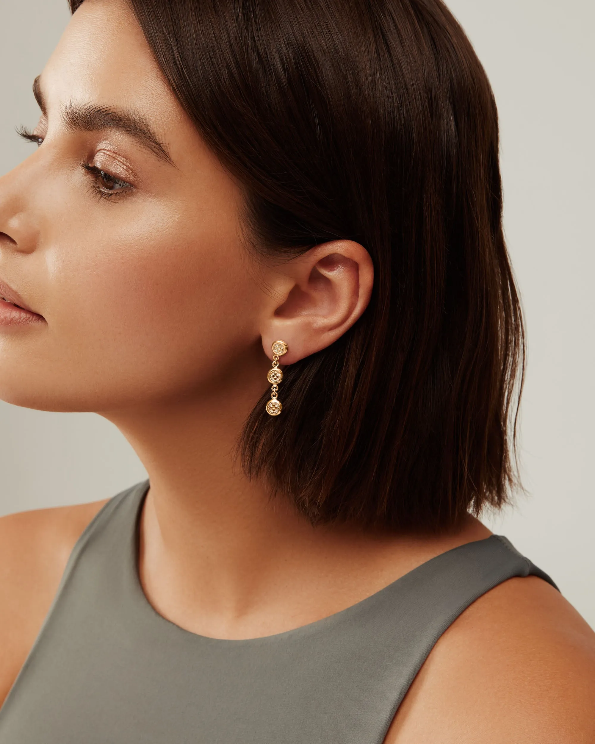 Smooth Rim Classic Triple Drop Earrings by Anna Beck