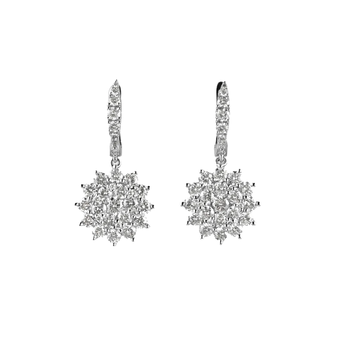 Snowflake Cluster Diamond Drop Earrings, 2.39 CT