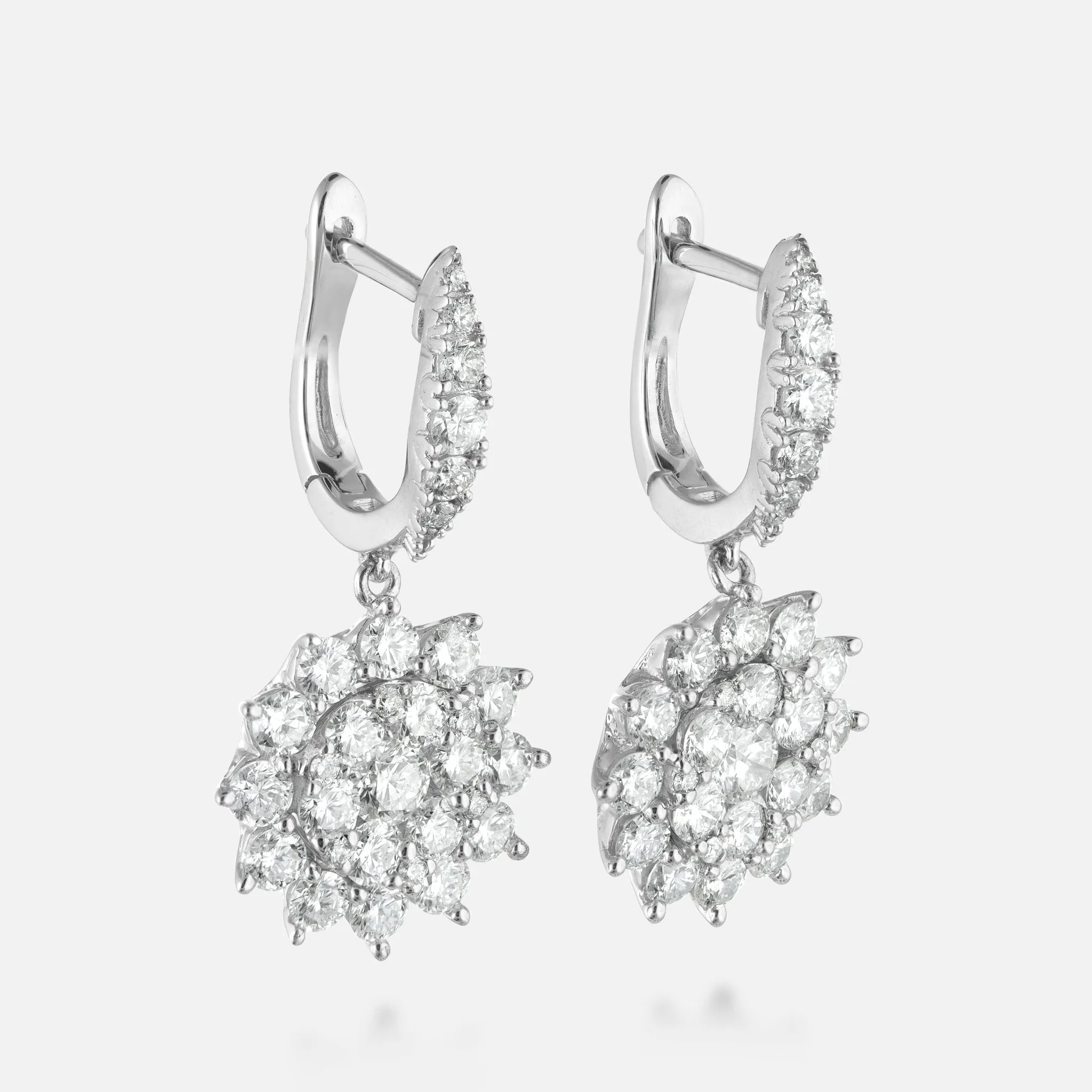 Snowflake Cluster Diamond Drop Earrings, 2.39 CT
