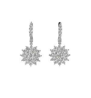 Snowflake Cluster Diamond Drop Earrings, 2.39 CT