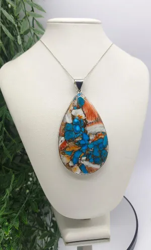 Spiny Oyster Arizona Turquoise 925 Sterling Silver Tear Drop Pendant