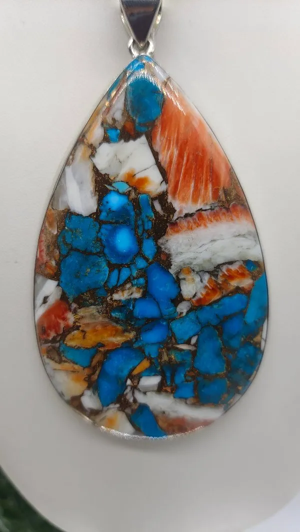 Spiny Oyster Arizona Turquoise 925 Sterling Silver Tear Drop Pendant