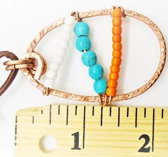 Sporty Copper  Handmade Pendant Necklace Beaded  and Wrapped - Sporty Colors